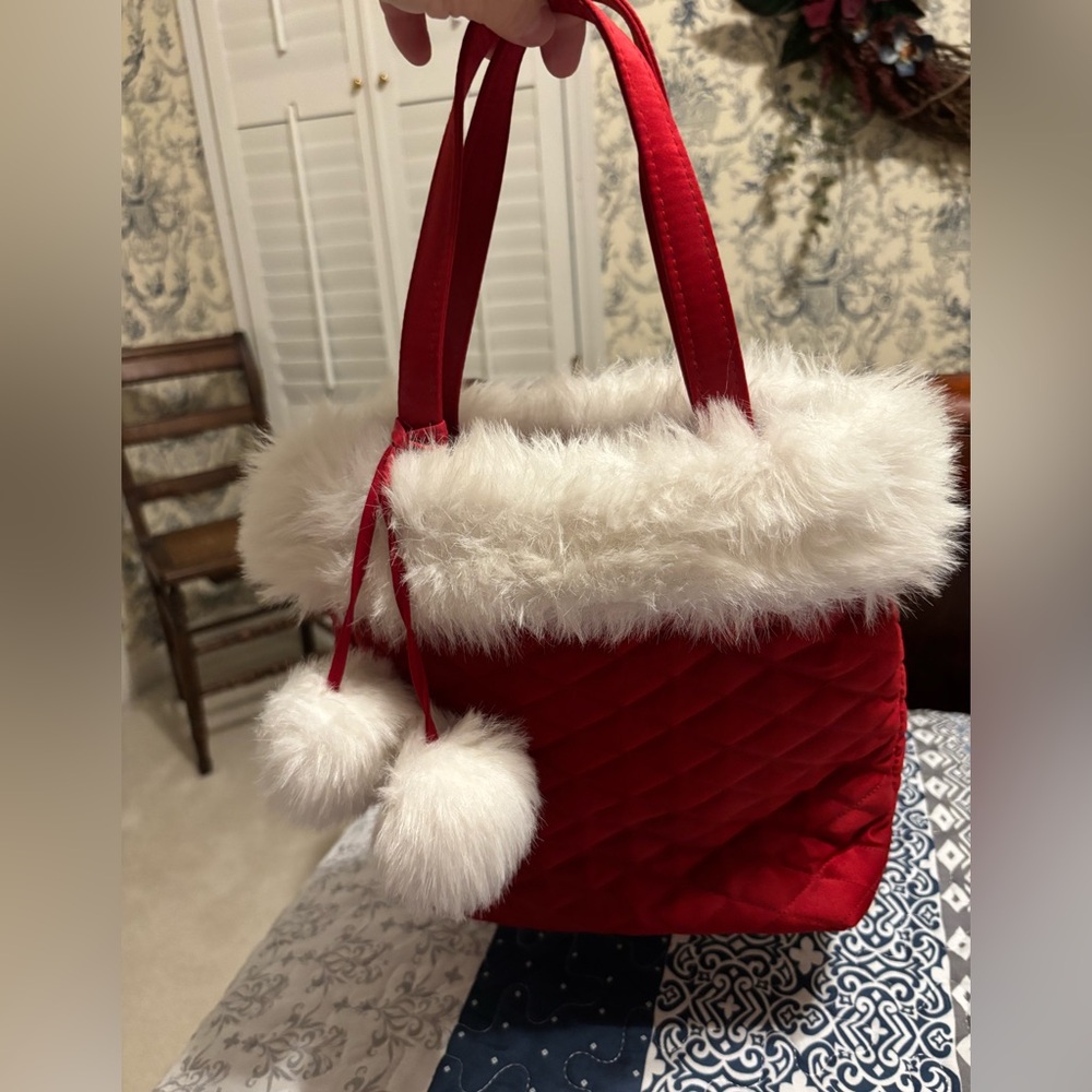 Bath & Body Works Red quilted bag with faux fur